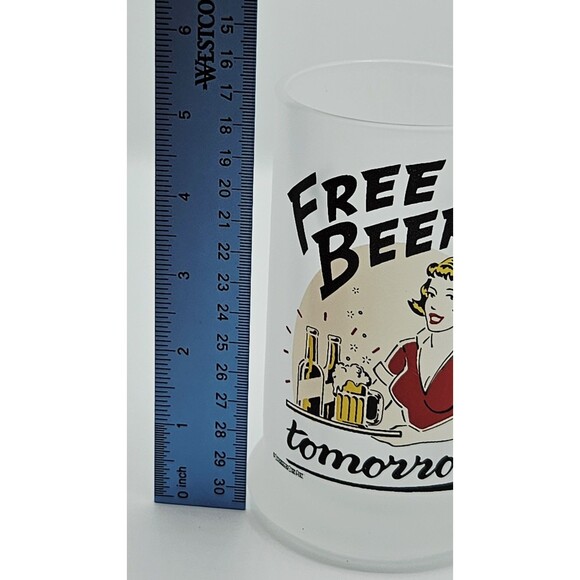 Vtg Santa Barbara Free Beer! Tomorrow 14 Oz Frosted Glass Mug With Box - Picture 7 of 9